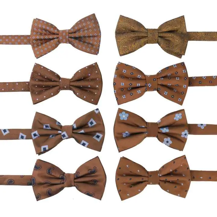 Men's Double-Layer Bow Tie Brown Color Polyeste...
