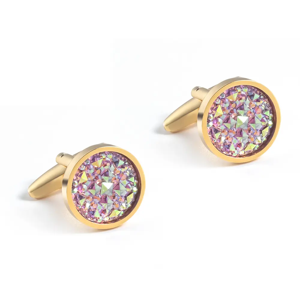 Newest Shirt Crystal Cufflinks High Quality Round Colorful Gemstone Cuff links CS0097