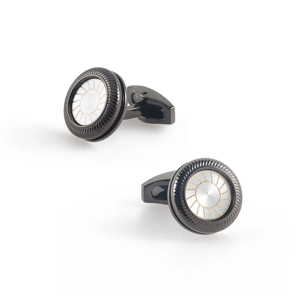 Personalized High Quality Black Silver Tyre Pattern Cufflinks