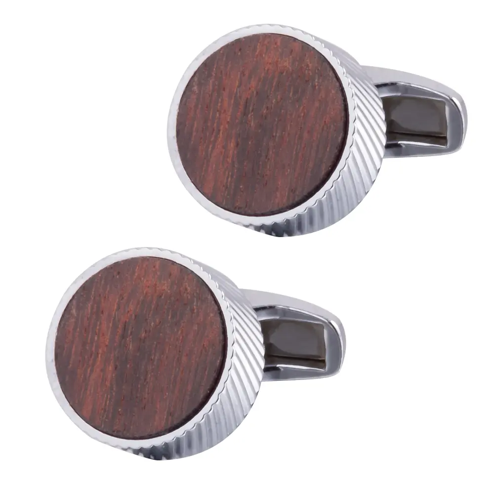 Vintage Round Solid Wooden Cufflinks Men's French Red Wood Cuff Links Shirt Buttons