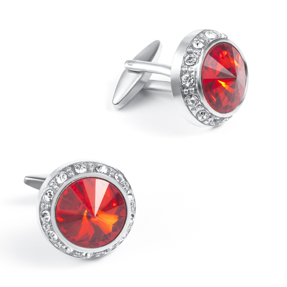Wholesale Fashion Round Red Custom Stone Silver Plated Cufflinks For Men Shirt CS0077-SR