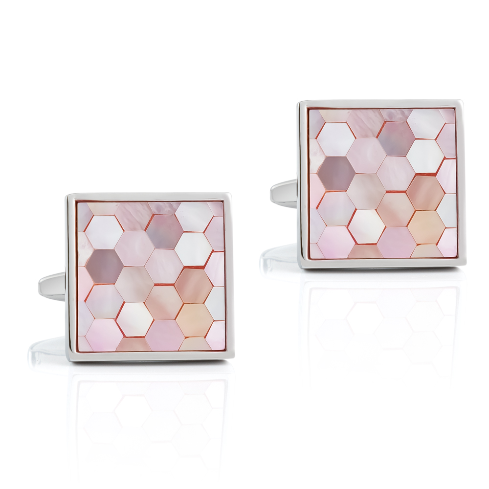 High Quality Pink Copper Material Mother of Pearl Men Shirt Cufflinks for Wedding