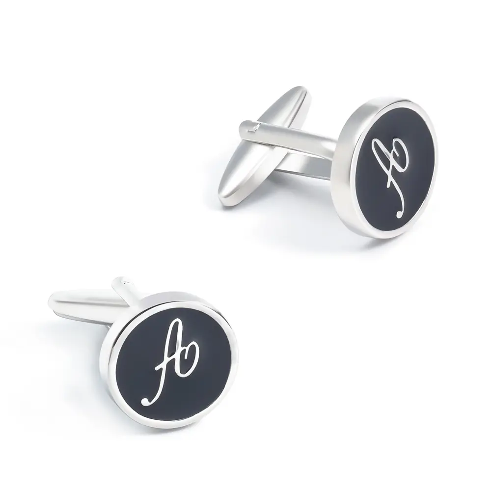 Hot Selling Black Enamel Letter Cuff Links Alphabet A Brass Cufflinks for Men Shirts CC0011-A