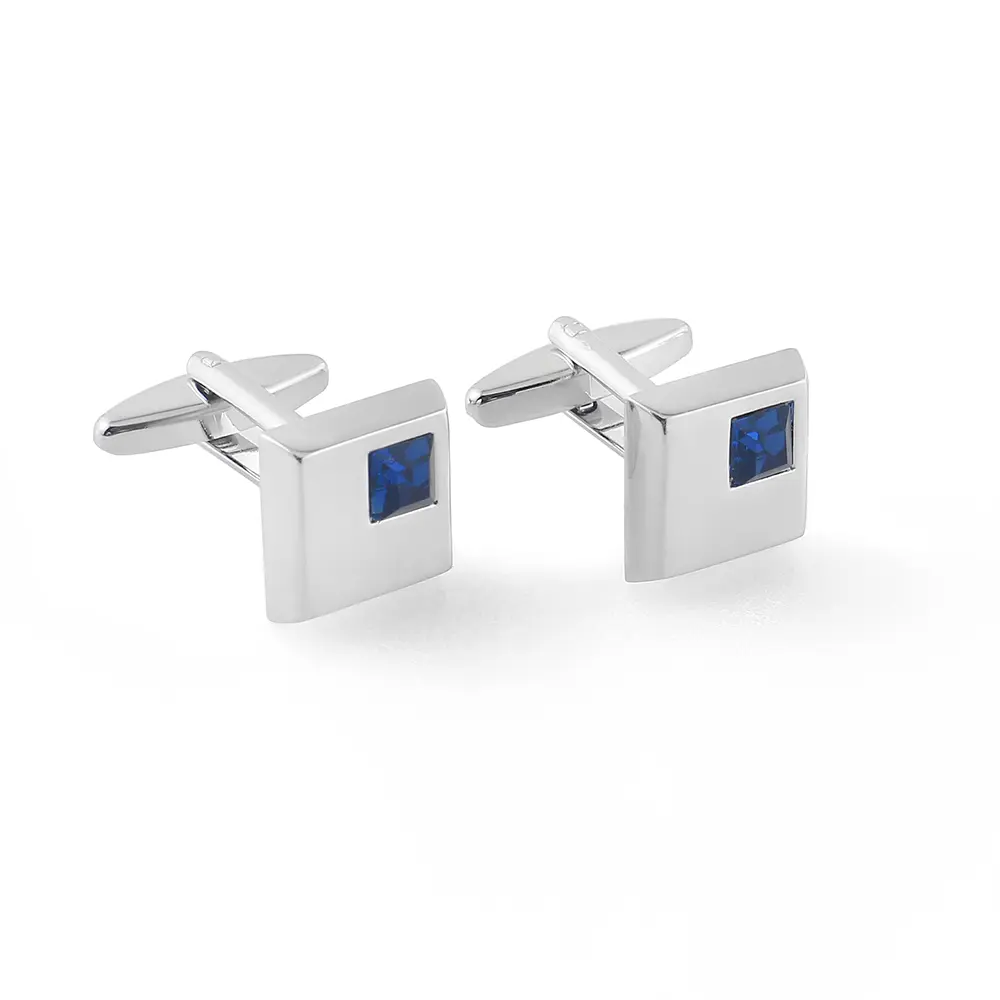 Fashion French Luxury Wedding White Blue Square Crystal Zircon Diamond Men's Cufflinks CS0028-blue