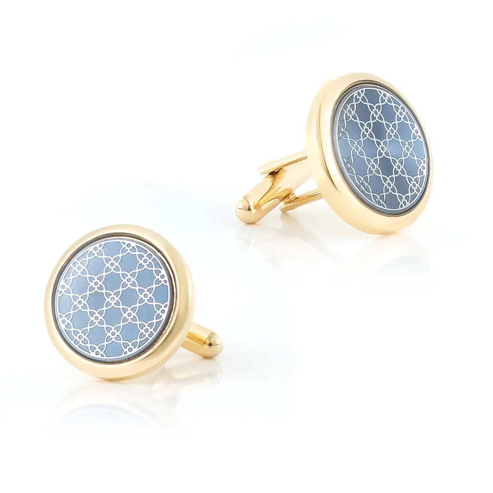 Low Price Gold Plated Round Lace Pattern Wedding Gift for Men Cufflink Factory Wholesale