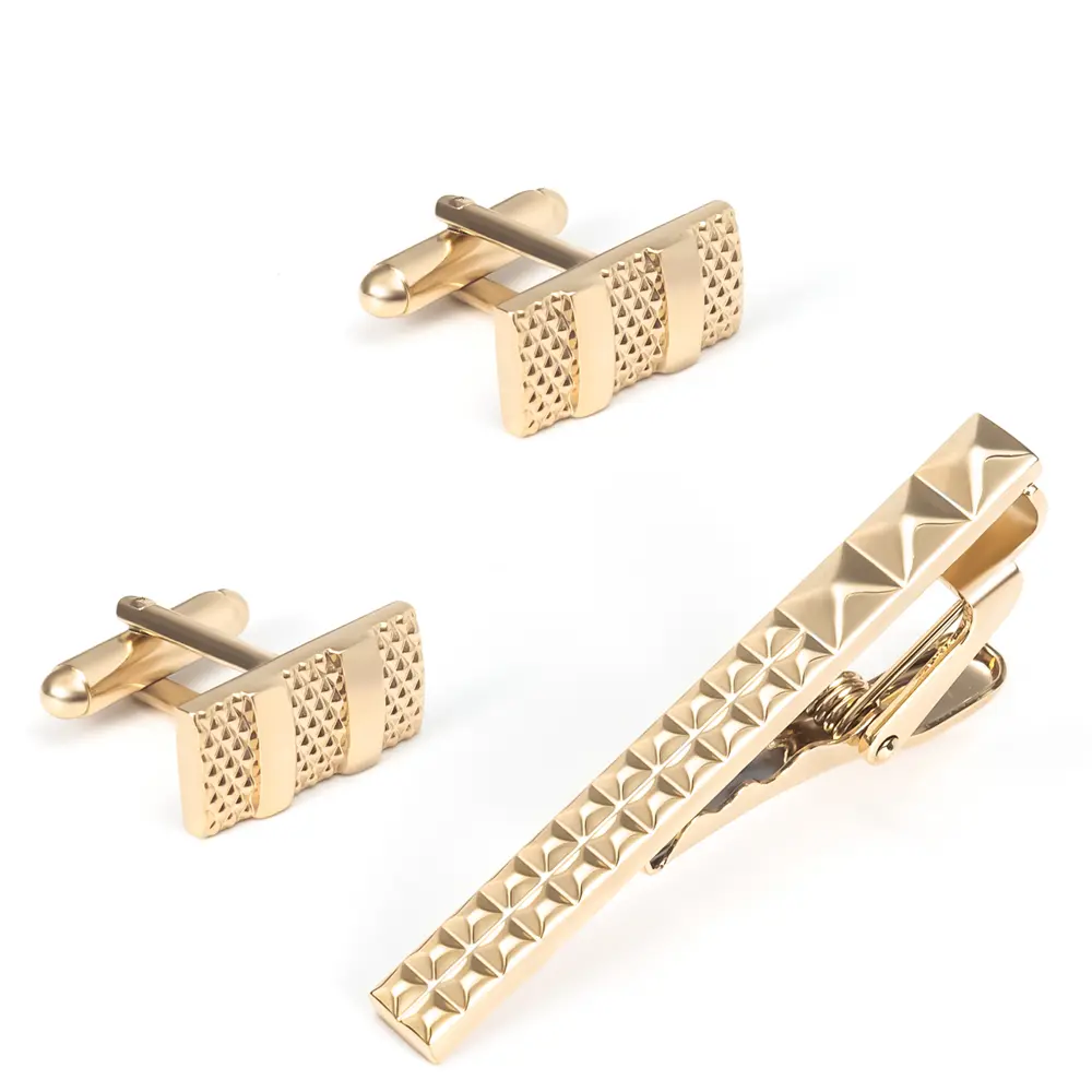JINJIE Men Luxury Gold Plated Cuff Links & Tie Clip Set Wedding Gifts SL0062-G
