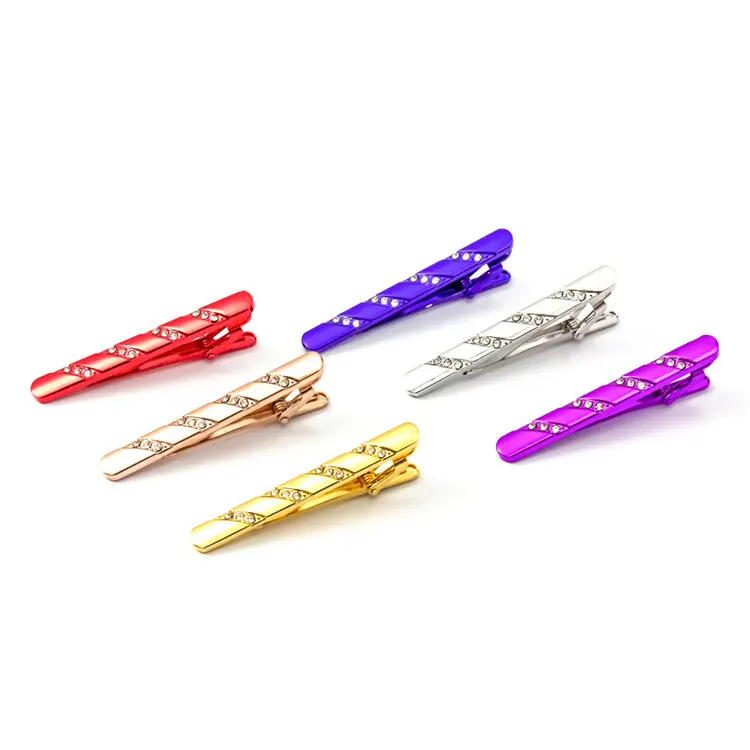 Factory Wholesale Colorful Crystal High Quality Luxury Wedding Business Groom Tie Clips Tie Bar Set for Men TL1132