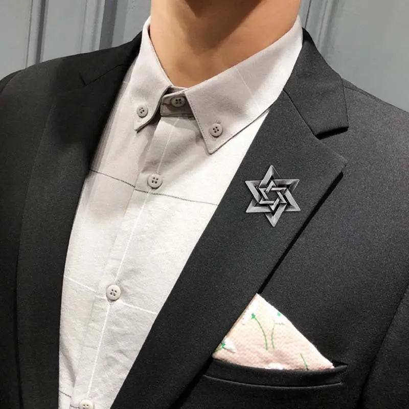 Personalized Vintage Hexagram Brooch for Men an...