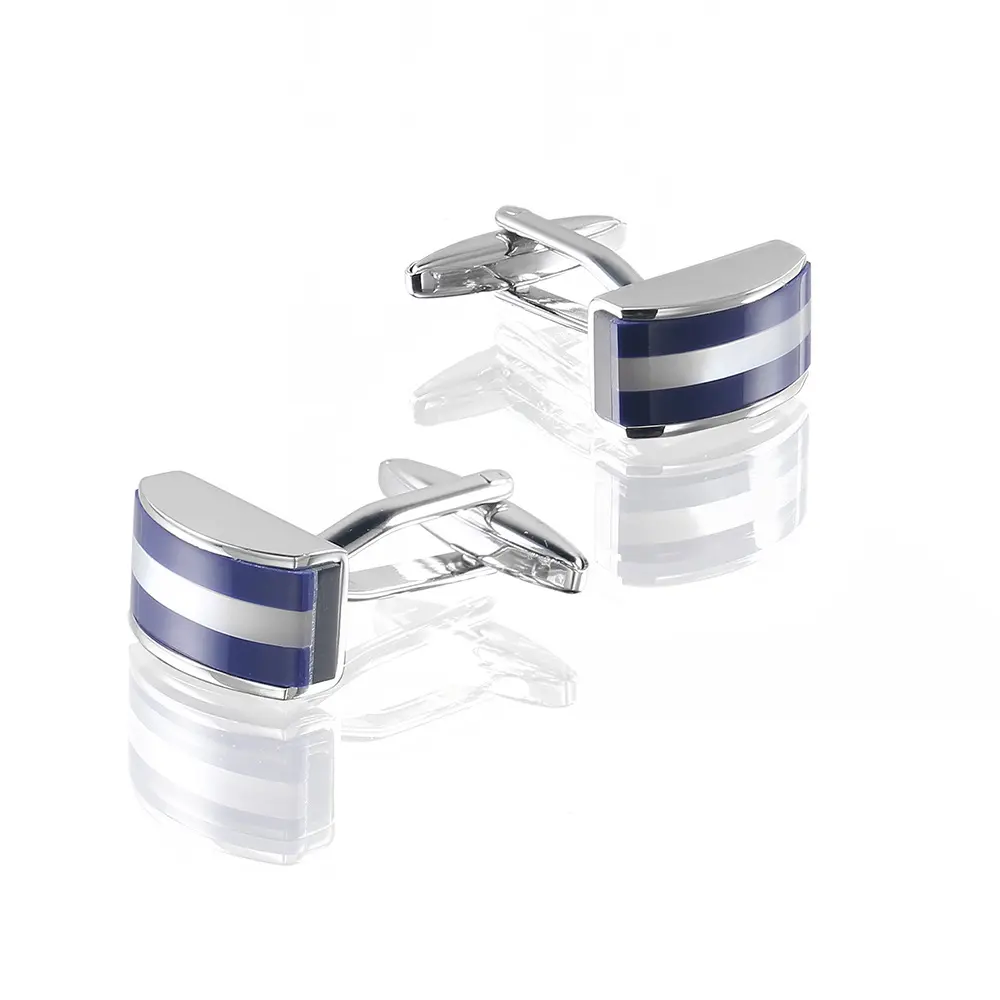 Unique Design Silver Plated Blue Striped Lapis Stone Cufflinks