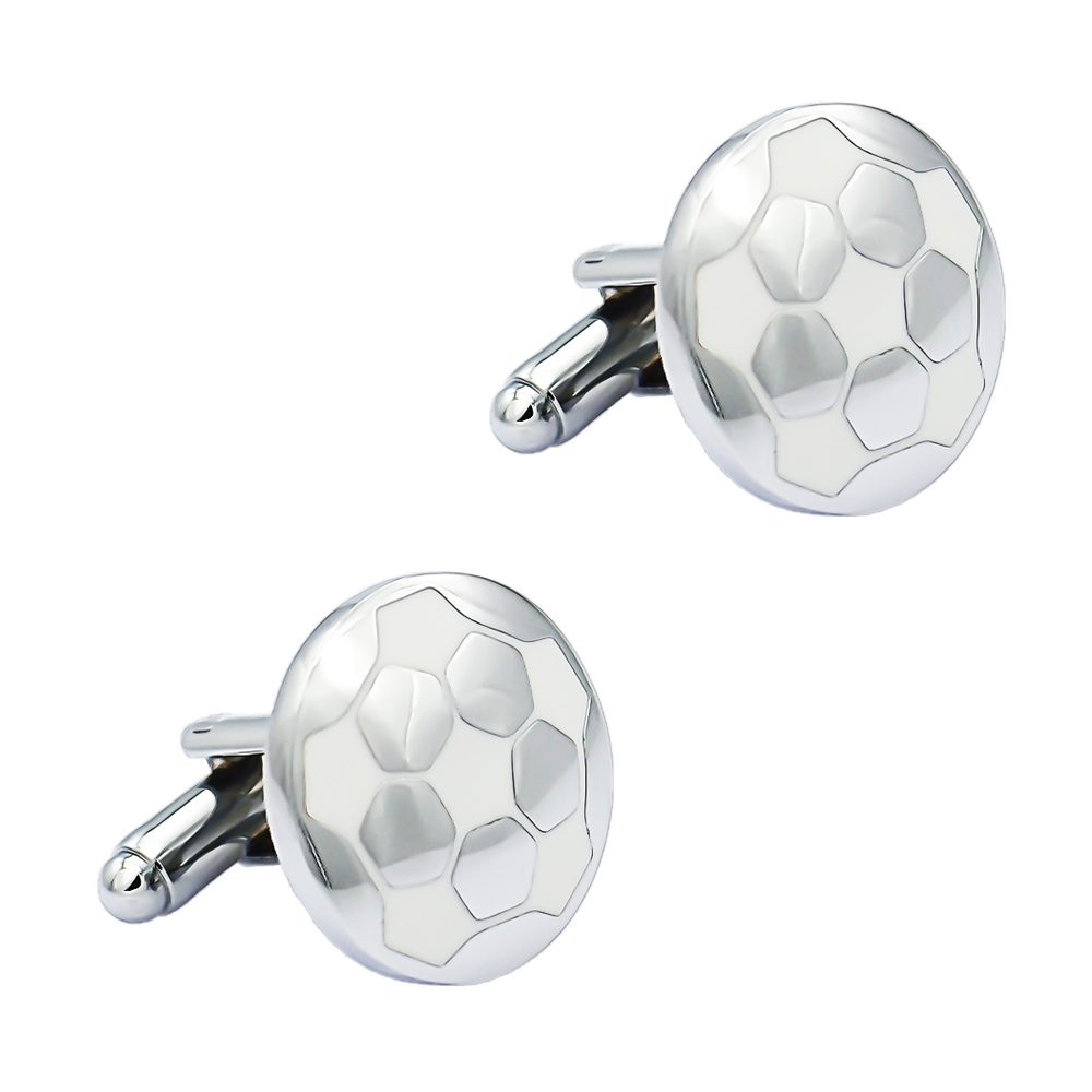 Factory Wholesale Rund White & Silver Football Design Enamel Cufflinks CC-Q265