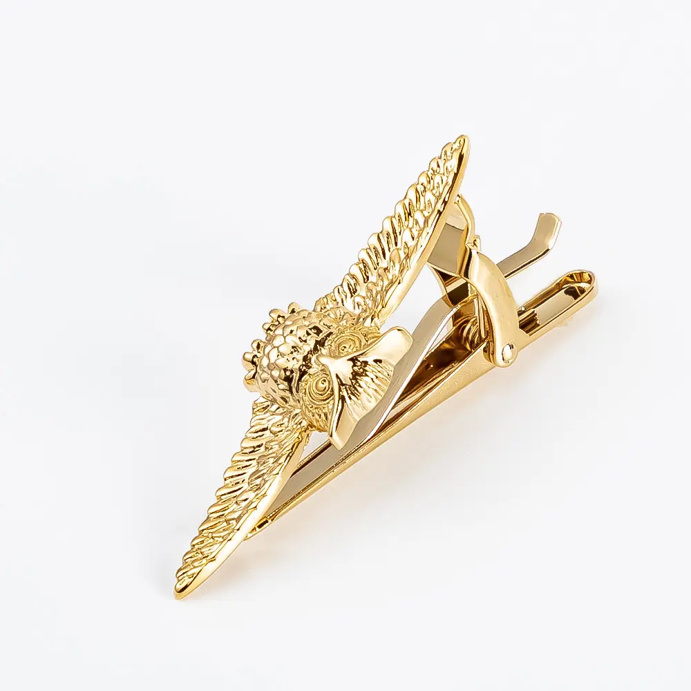 JINJIE Wholesale New Design Gold Plated Owl Shaped Tie Clasp Tie bar Clips for Men TL8013