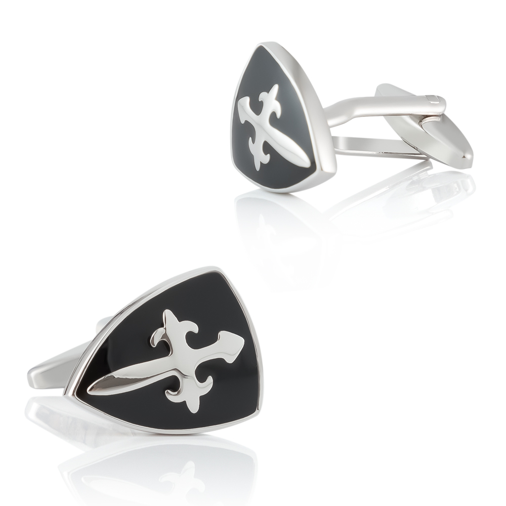 Wholesale Personalised Knights Black Enamel Shield Shape Men French Button Cufflinks CC0061