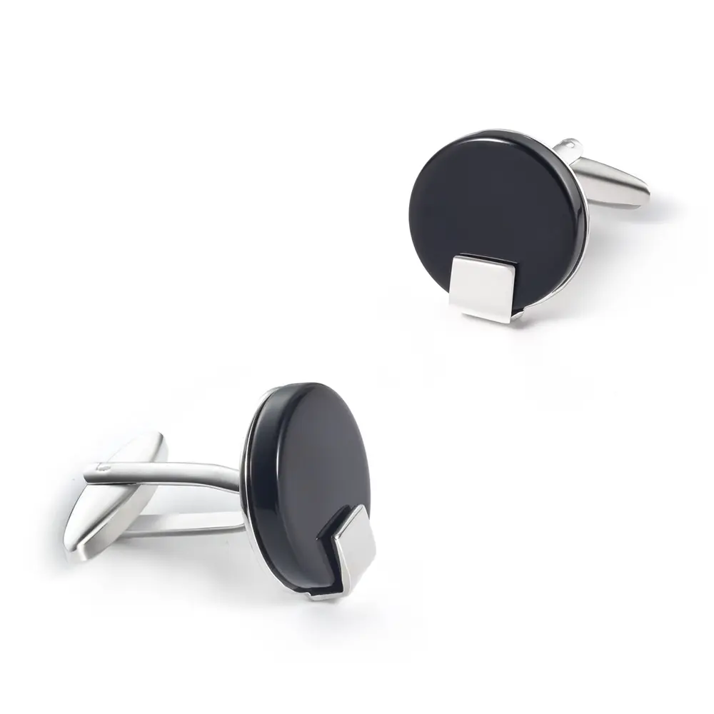 Exclusive Round Black Onyx Cuff links  Classic Business Cufflinks for Men Shirt