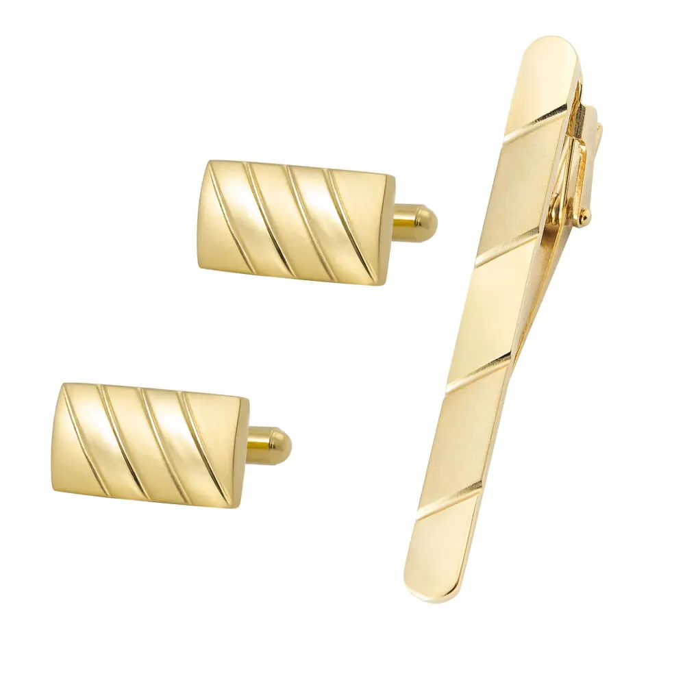 High Quality Golden Plated Engraving  Copper Cufflinks Set Factory Directly Sales SL0043-G