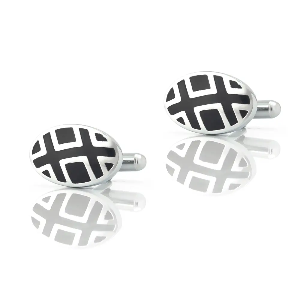 Hot Sale Men's French Business Shirt Cufflinks Silver & Balck Enamel Oval Shape Cufflink CC-Q166