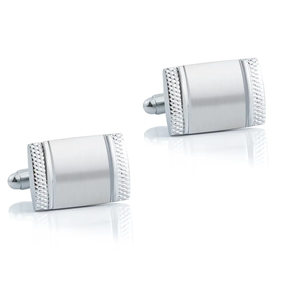 Rectangular Plain Brushed Metal Cufflinks for M...