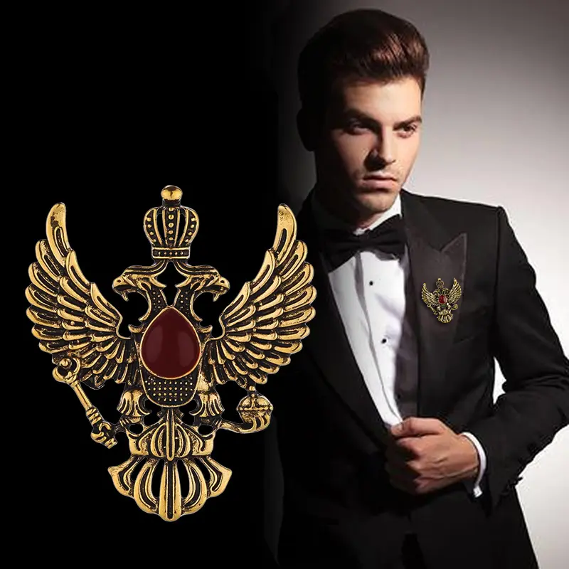 Vintage Punk Double Eagles Design Brooch Pin Ac...