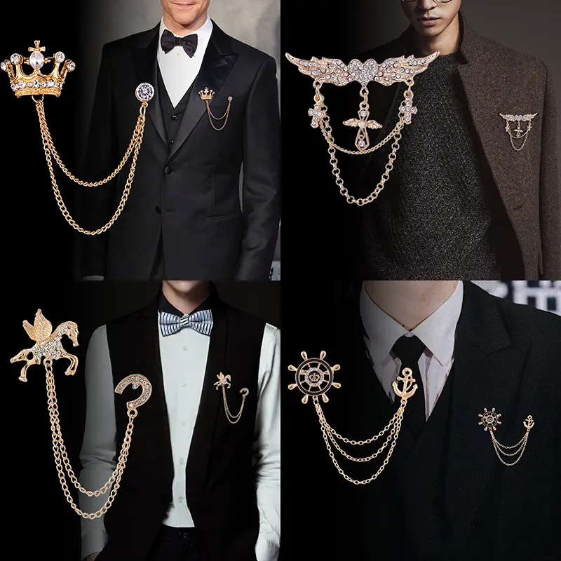 Manufacturer Vintage Cross Suit Chain Pin Brooch Men's  Formal Suit Business Accessory BC-1033