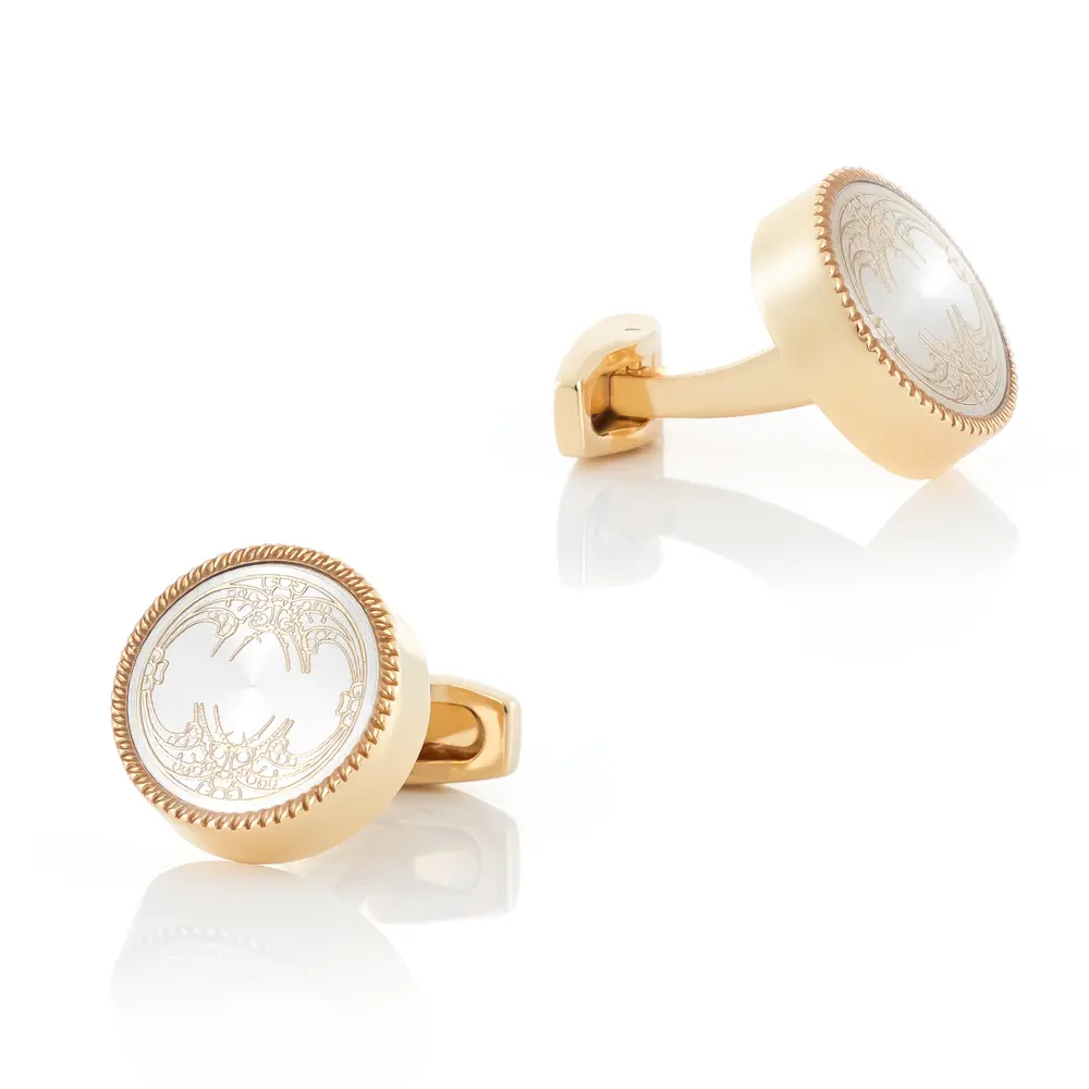 Men Vintage Enamel Circle Golden White Color Cufflinks for Men Tuxedo Shirt