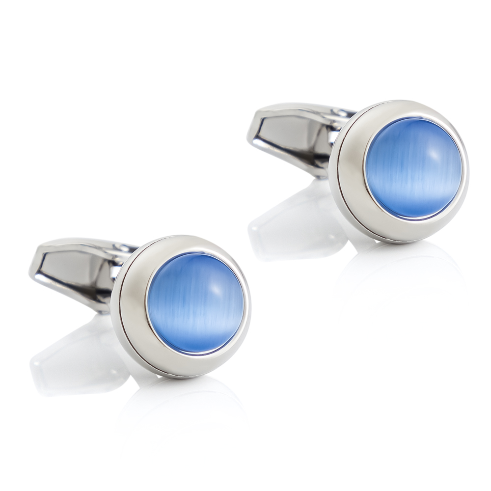 Silver Plated Blue Cora Crystal Stone Cufflinks Elegance Designer Men Cuff Links