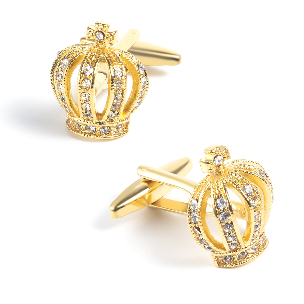 Hot Selling Men's Gold Plated Crystal Crown Jewels Elegant Personalized Cuff Links CS0003