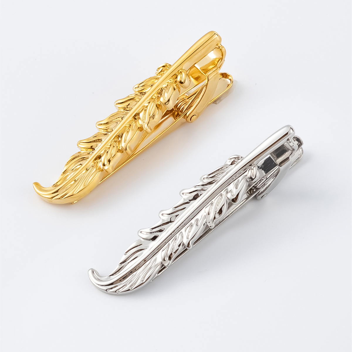 Best Selling Stylish Gold & Silver Plated Metal Feather Design Casual Tie Clip Unique Tie Bar TL1003