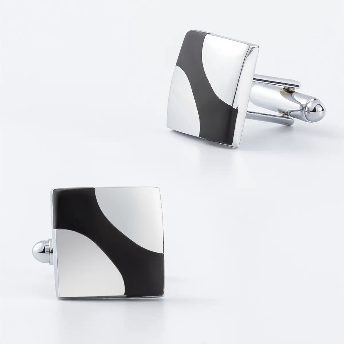 China Factory Low Price Silver & Black Enamel Cufflinks Men Stylish Shirt Buttons Wholesale CC-Q115