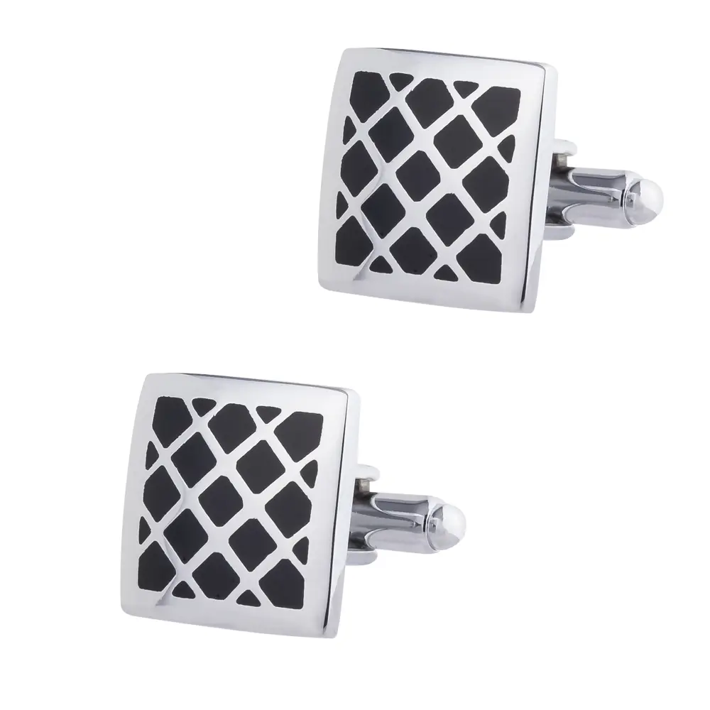 JINJIE Cheap Men Silver Plated Gridding Black Enamel Cuff links Bussiness Wholesale CC-Q023-1