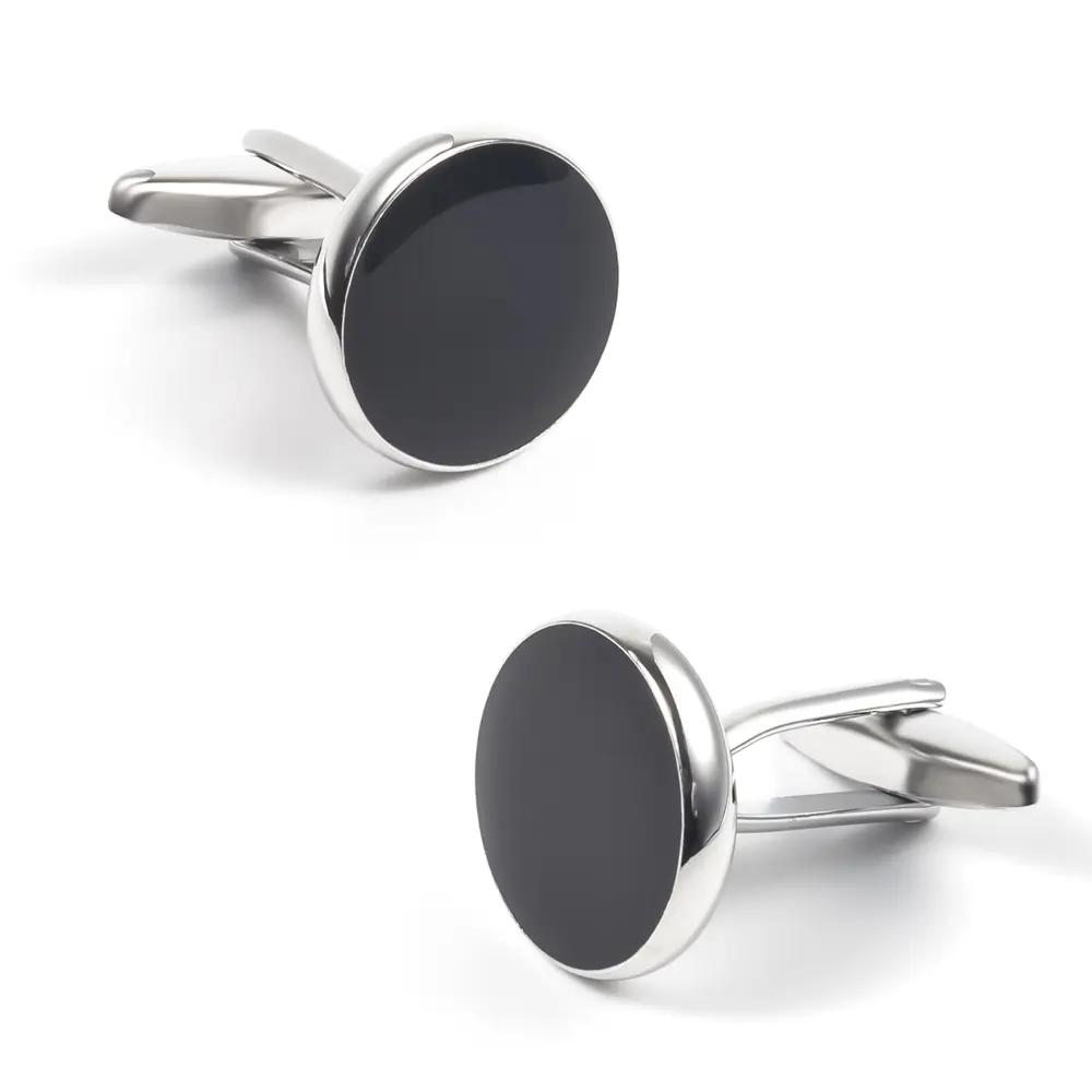 Best Selling Copper Material Round Black Enamel Classic Cufflinks for Men Business CC0216