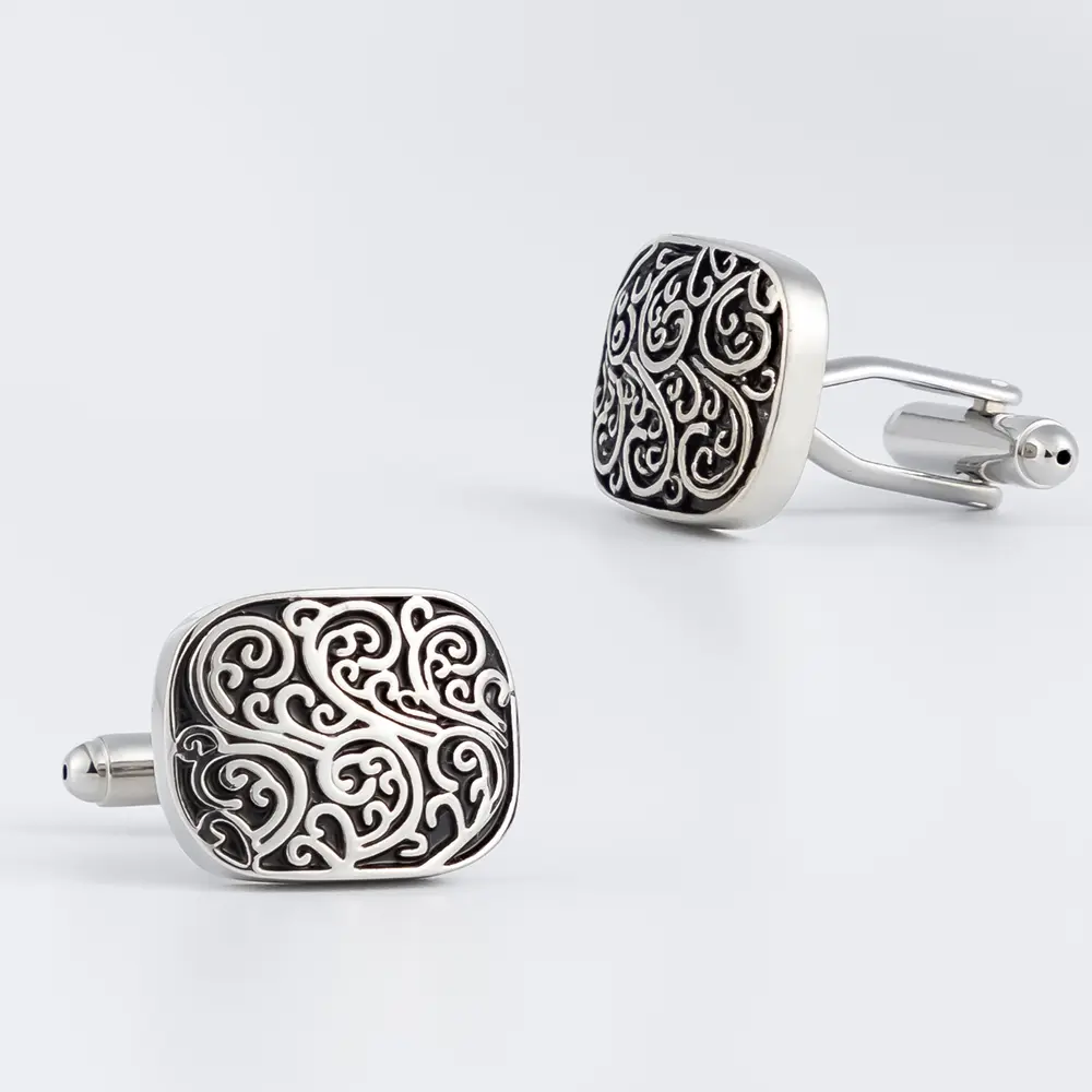 Vintage Roman Pattern Cufflinks Silver Plated M...