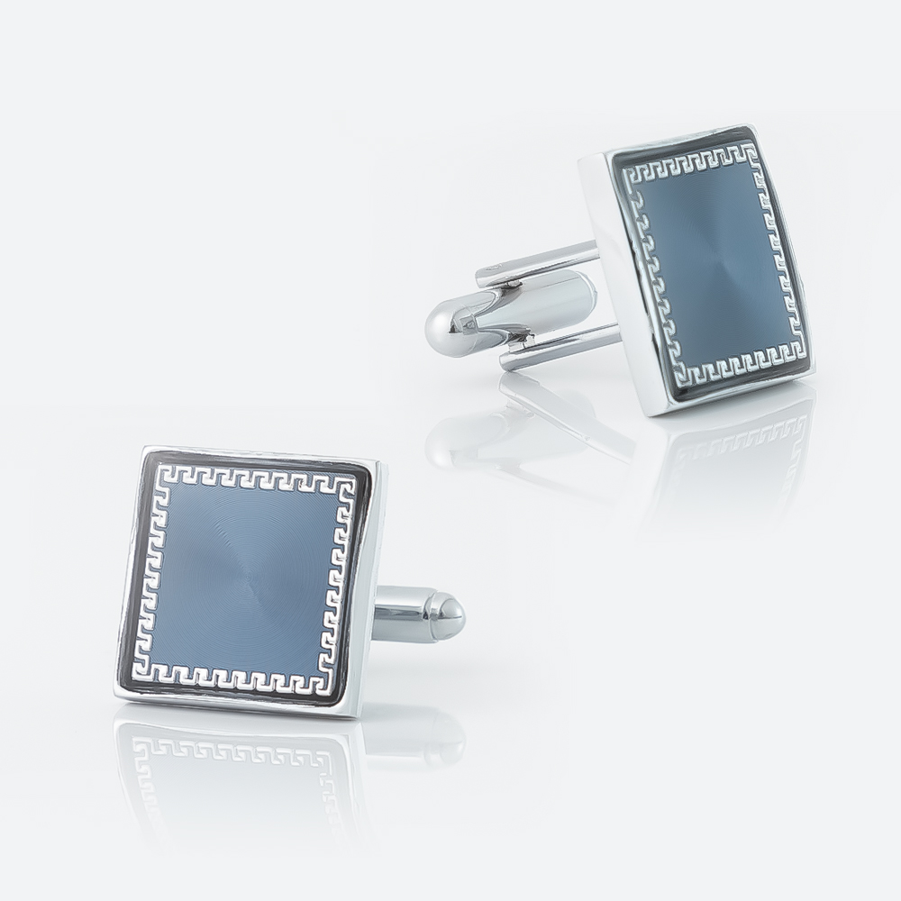 Men's Formal Silver Plated Blue Pattern Square Metal Cufflinks
