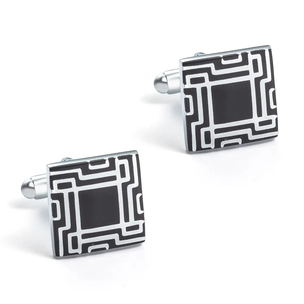 Factory OEM Cheap Brass Material Square Shaped Black Enamel Cufflinks for Men CC-Q116