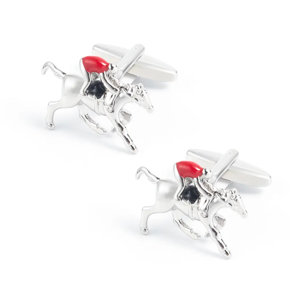 Novelty Silver Plated Racing Horses with Jockey Copper Cufflinks High Quality Manufacturer CC0274-R
