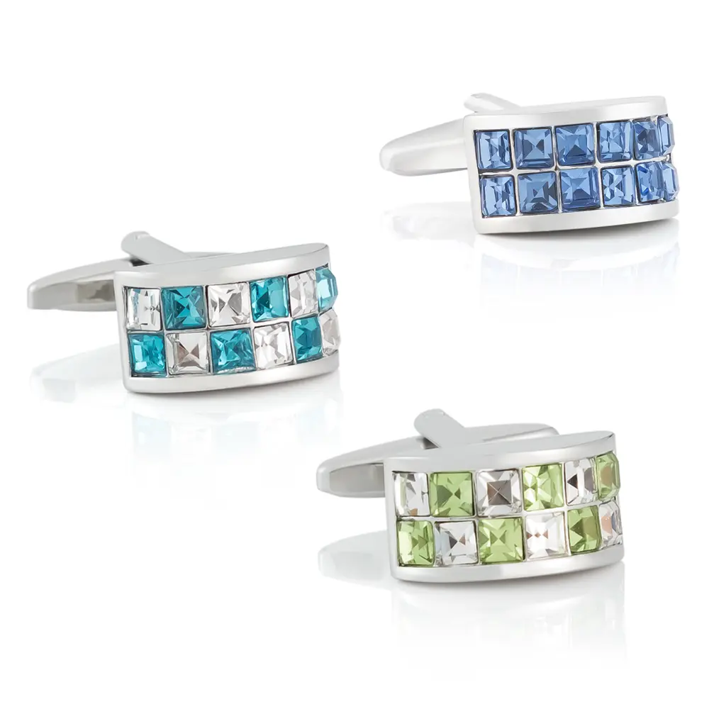 Luxury Low MOQ Brass Material Blue/Green Rhinestone Men Shirt Cuff links Accessories For Wedding CS0047