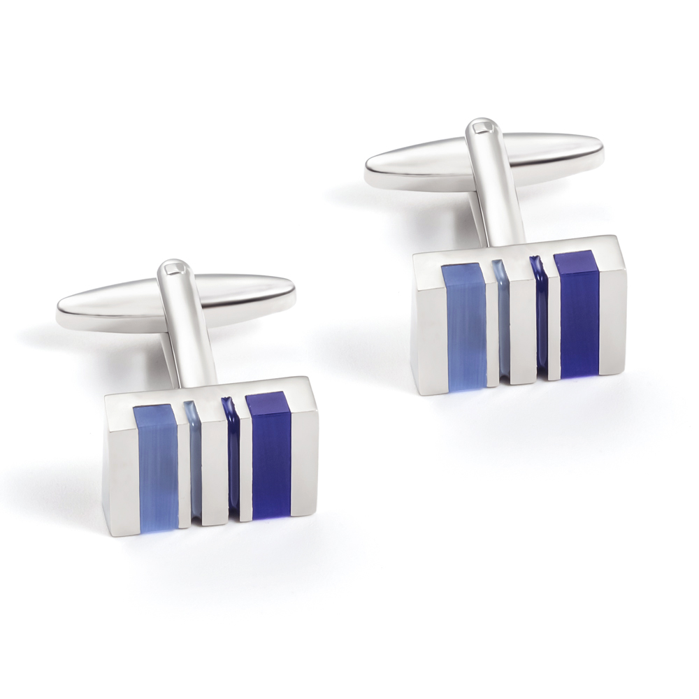 Natural Opal Blue Stone Stripe Rectangular Cufflinks Gift for Men