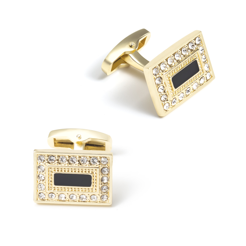 Square Black Onyx Cufflinks Low Price Gold Plated Rhinestone Cufflinks Men Shirt Fashion Accessory CSW0037