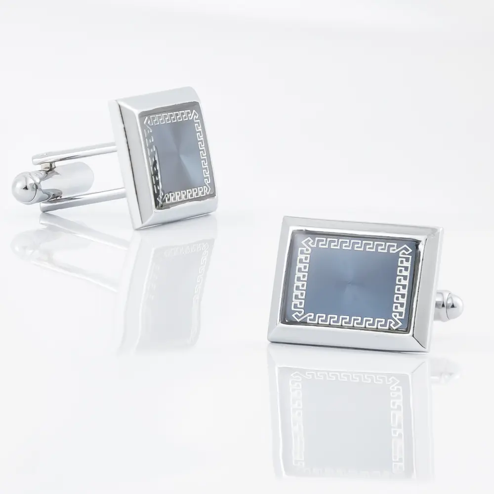 Factory Wholesale Classic Silver & Blue Cufflinks  Pattern Design Vintage Accessories Metal Cufflinks CA9005-2