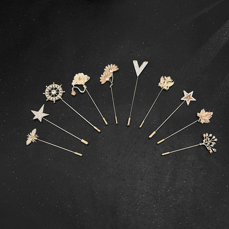 Stylish Minimalist Men's Rhinestone Alloy Brooch Pins Wedding Party Tuxedo Suit Lapel Pin BC-1037