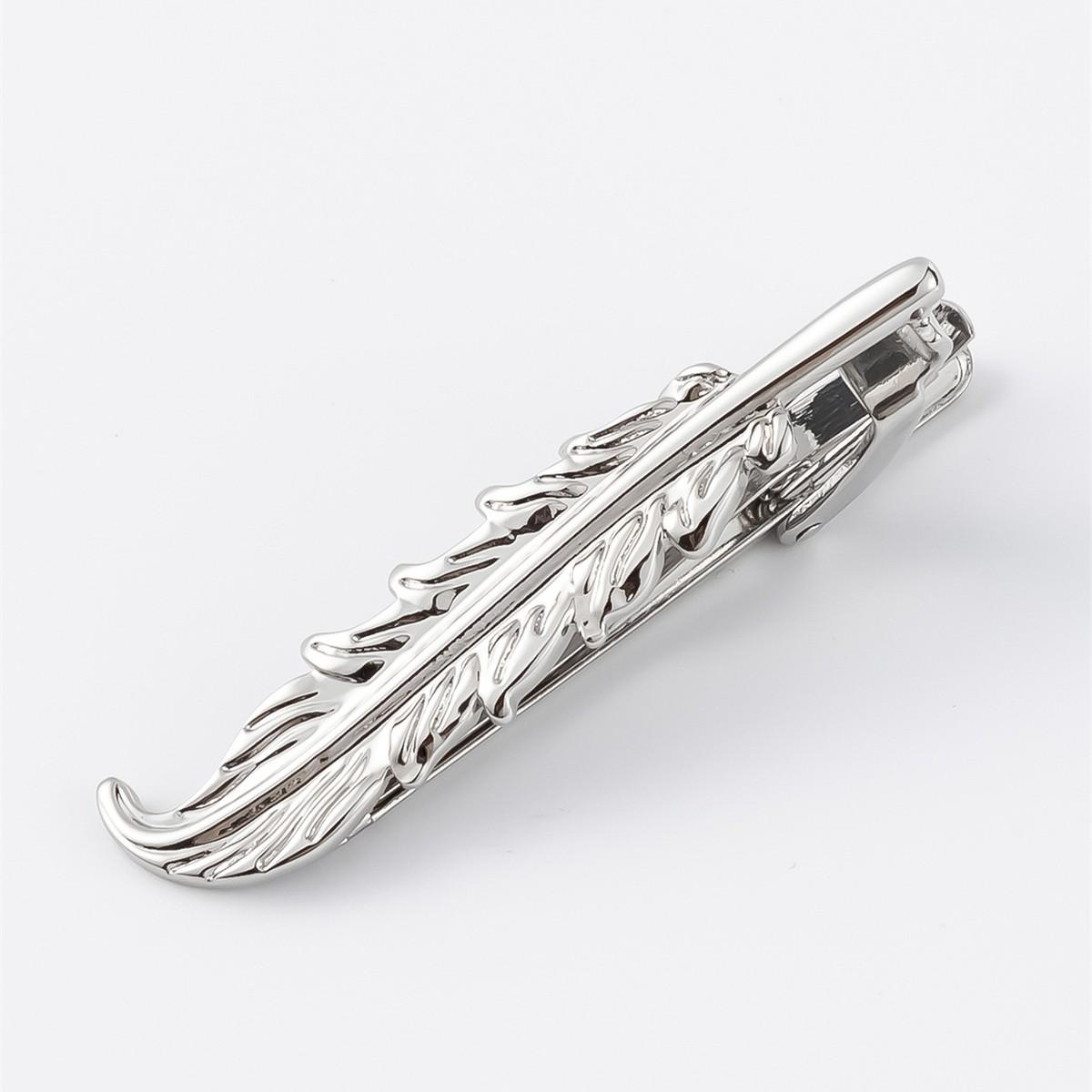Fashion Mens Silver Color Tie Clips on Neck Tie Metal Tie Bar Feather Design Clips for Wedding Party TL1175