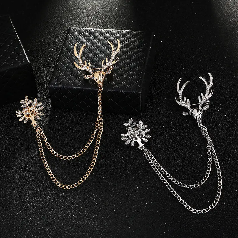 Wholesale Men's Suit Elegant Fallow Deer Design Brooch with Chain Men Gift Accessory BC-1060