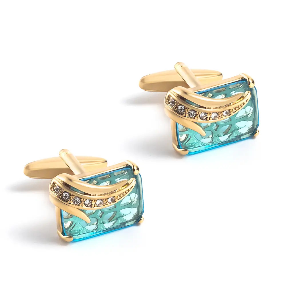 Wholesale Sky Blue Crystal Diamond Elegant Cufflinks Custom Men's Suit Shirt Cufflinks CS0095-2