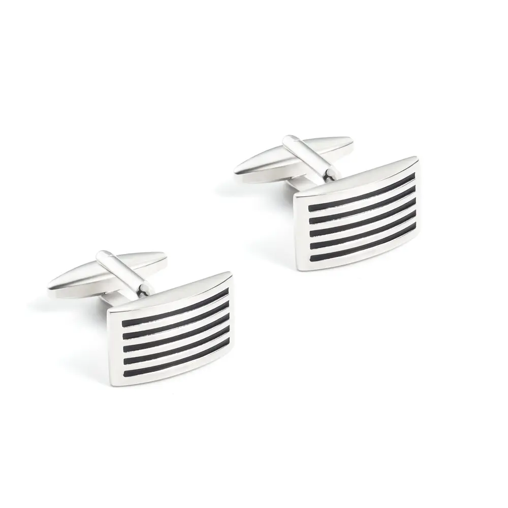 Wholesale Custom Fashion Men Silver Plated Black Stripe Brass Enamel Cufflinks CC0256