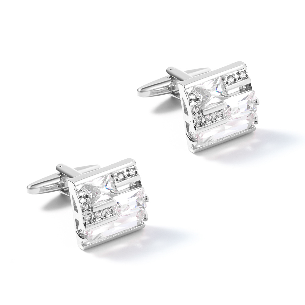 China Factory Low Price Luxury Suit Shirt Crystal Wedding Zircon White Color Cufflinks CS0056-White
