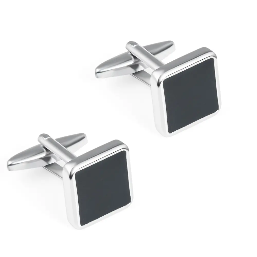 China Cheap Stock Blank Classic Simple Black Enamel Cufflinks for Men On Shirt CC-Q200