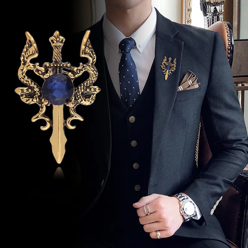 Vintage Double Dragon Style Men's Suit Metal Br...