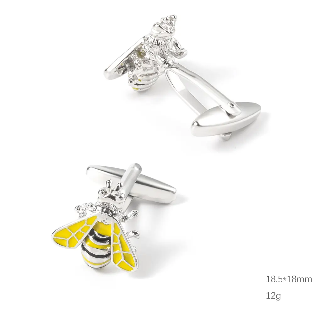 Wholesale Custom Silver Color Yellow Bumble Bee Cufflinks Copper Metal Cufflinks CC0024Y
