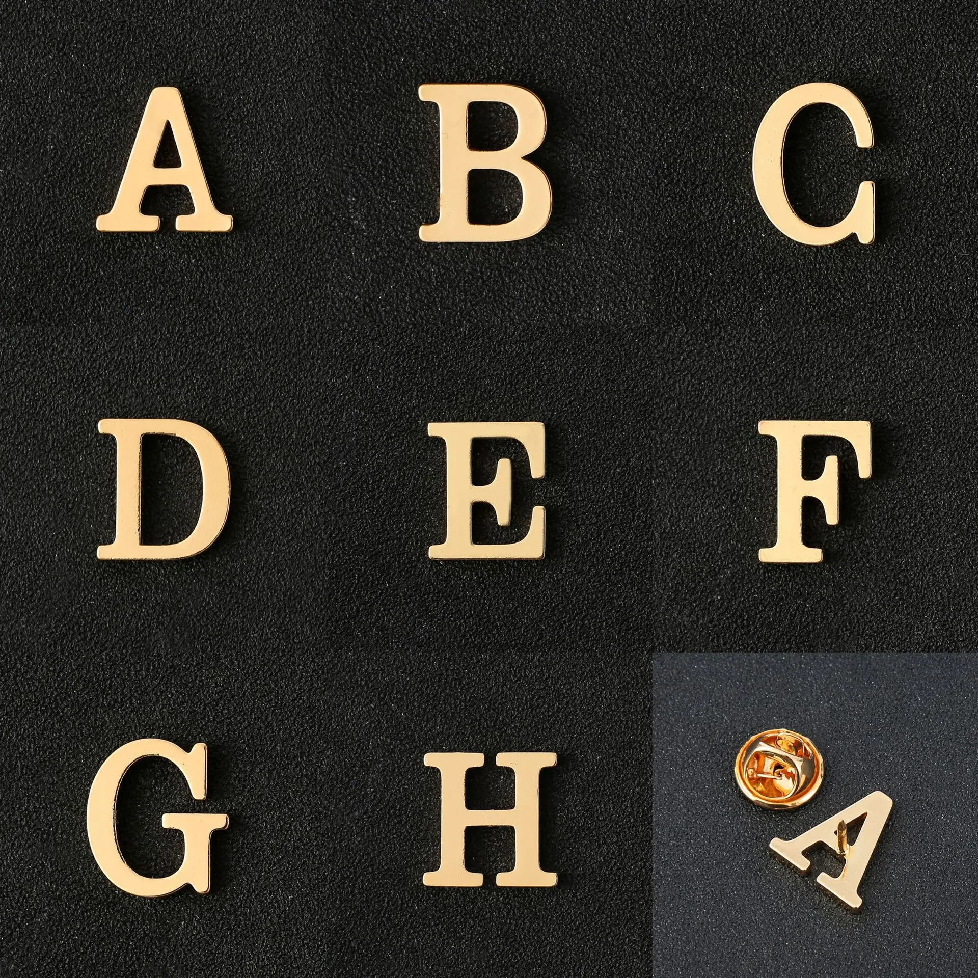 Cheap Price Chinese Factory Wholesale Fashion Gold Alphabet Brooch DIY Metal Pin for Men Suit BC-1021