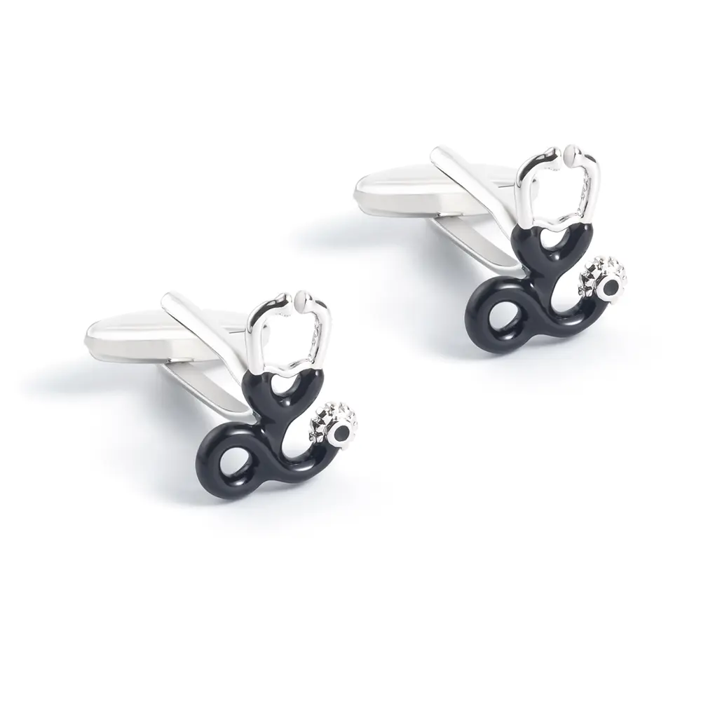 Factory Wholesale Creative New Black & Silver Stethoscope Shape Cufflinks Doctor Gifts CC0062