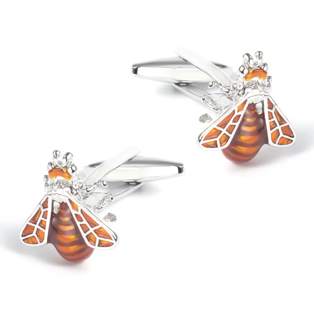 Factory Low MOQ High Quality Glaze Golden Brown Honey Bee Cufflinks CC0022
