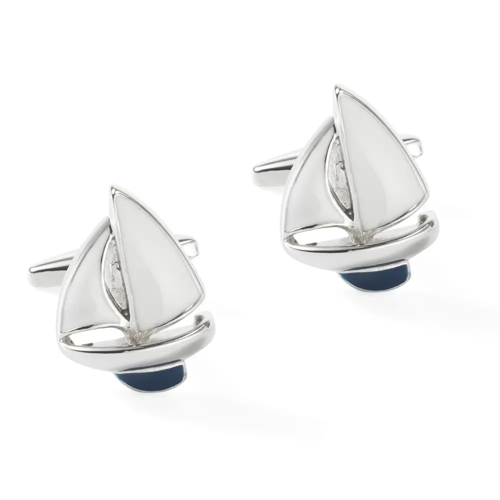 Wholesale Personalized Silver & Blue Sailboat Cufflinks Men Suit Shirt Accessories Gifts CC0018